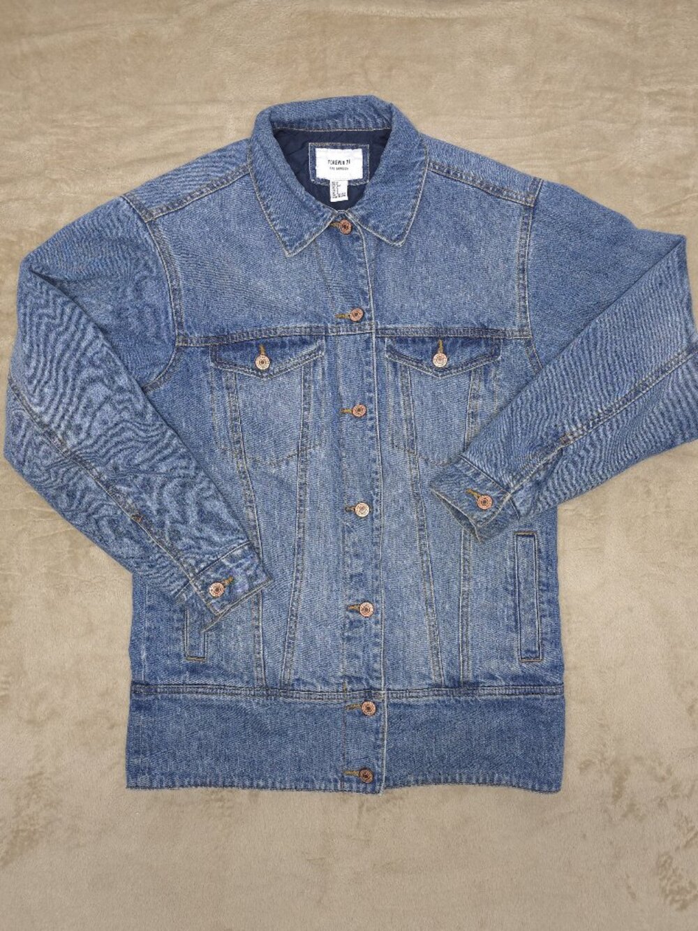 Forever 21 Women's Small Quilted Lined Blue Denim Trucker Jean Jacket